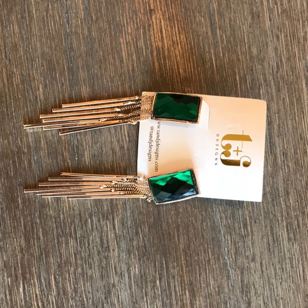 T&J Designs emerald jewel dangling earrings